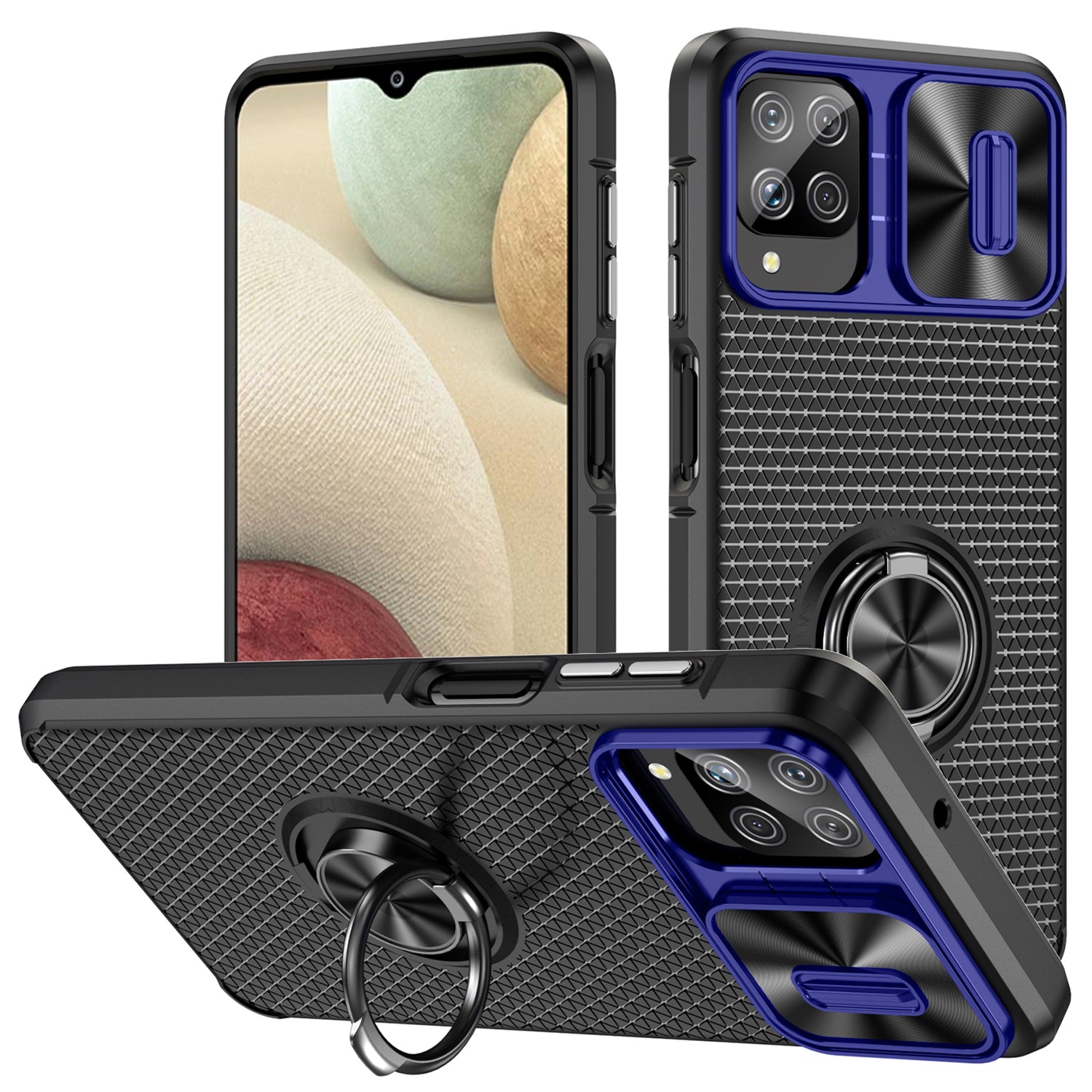 For Samsung Galaxy A12 PC TPU Phone Case Slide Camera Protection Back Cover with Ring Kickstand For Samsung Galaxy A12 PC TPU Phone Case Slide Camera Protection Back Cover with Ring Kickstand